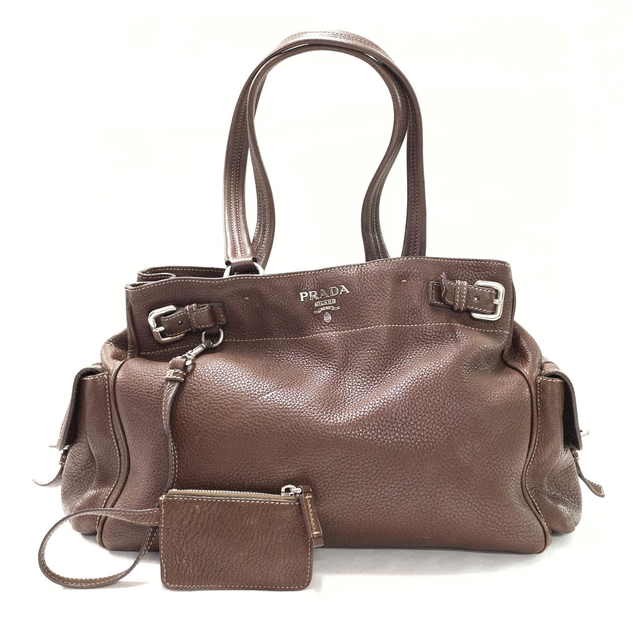 Prada Brown Leather Buckle Bag