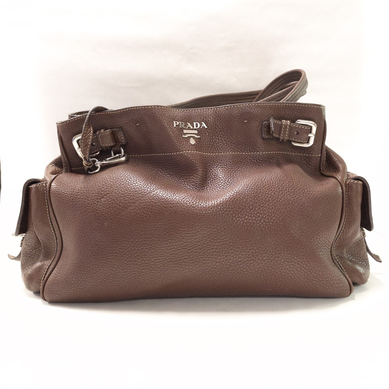 Prada Brown Leather Buckle Bag