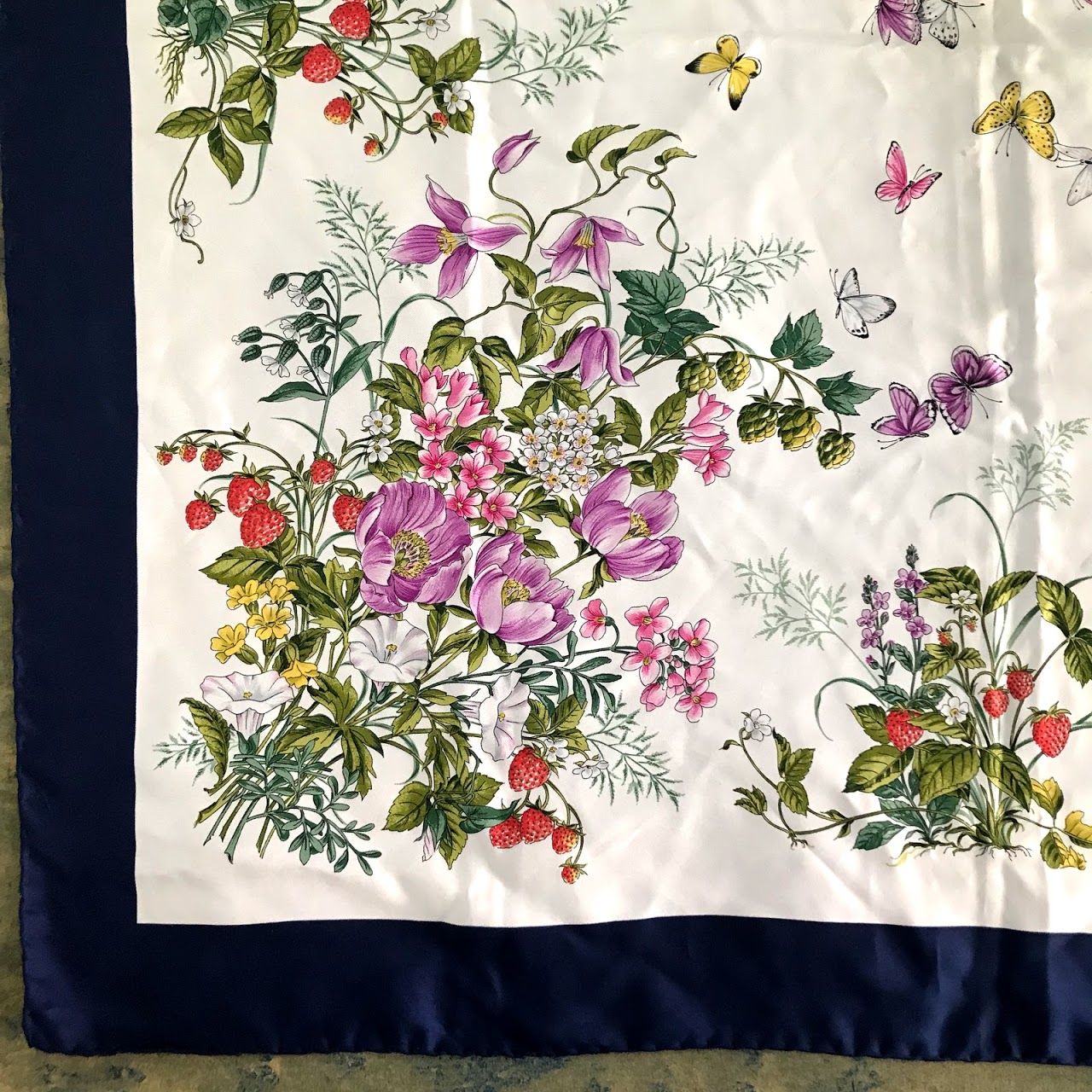 Gucci Vintage Botanical Butterfly Silk Scarf