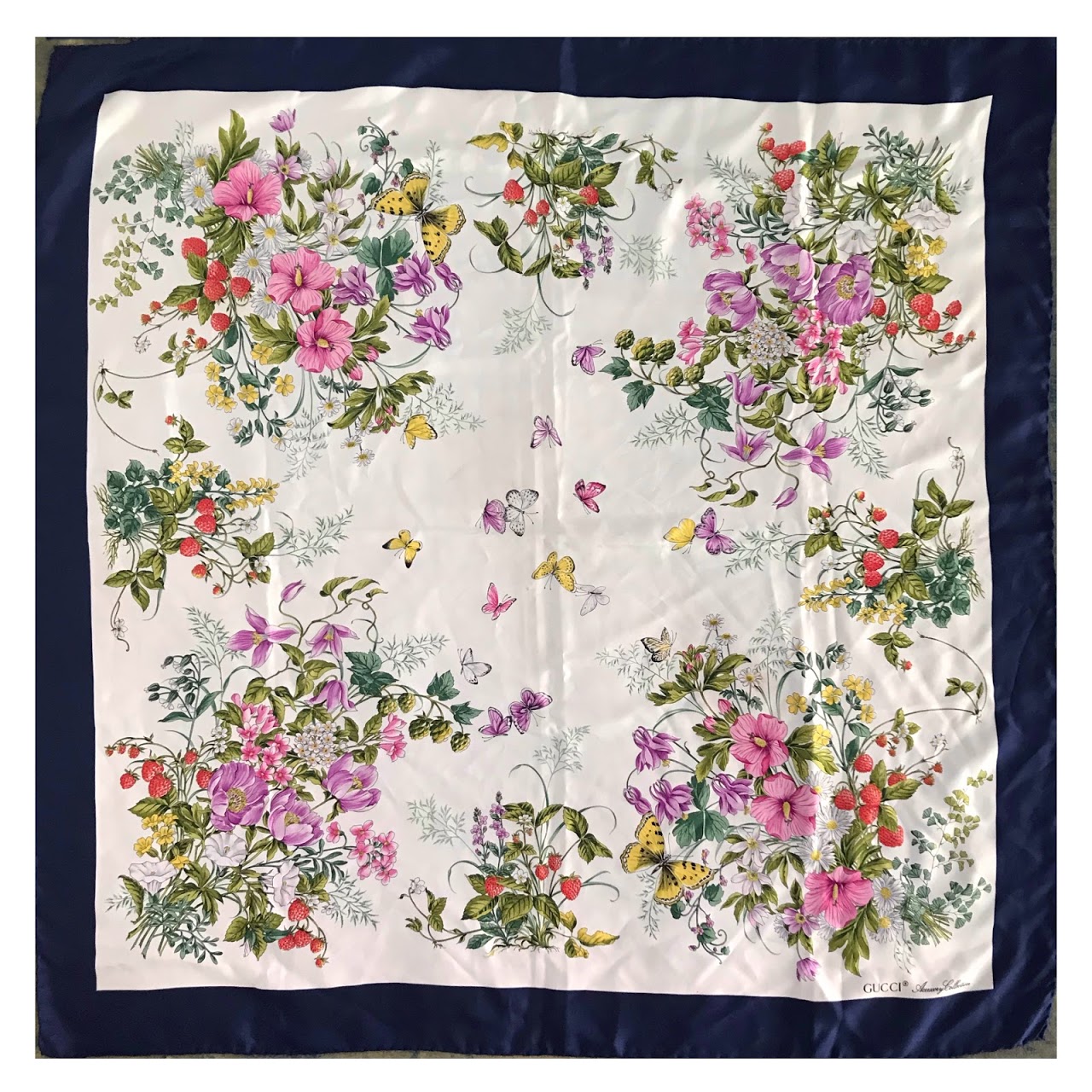 Gucci Vintage Botanical Butterfly Silk Scarf