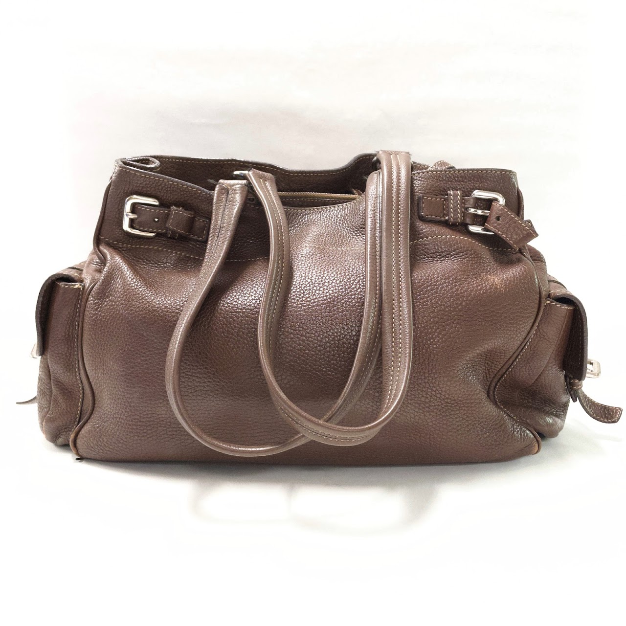 Prada Brown Leather Buckle Bag