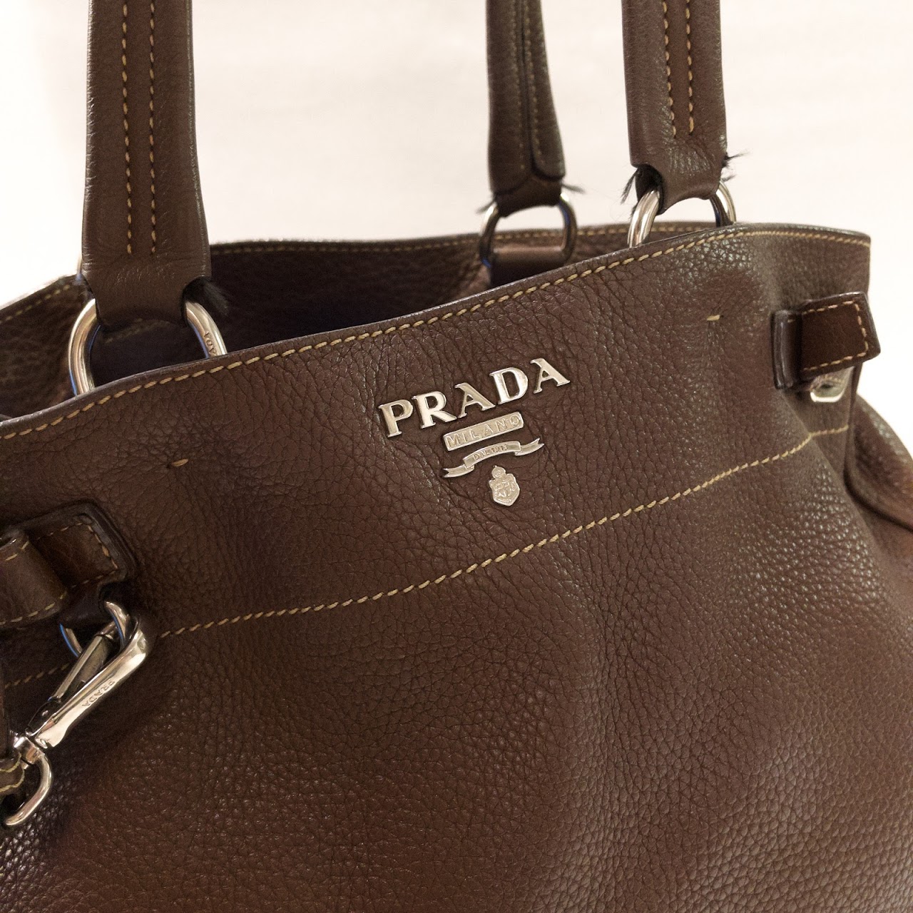 Prada Brown Leather Buckle Bag