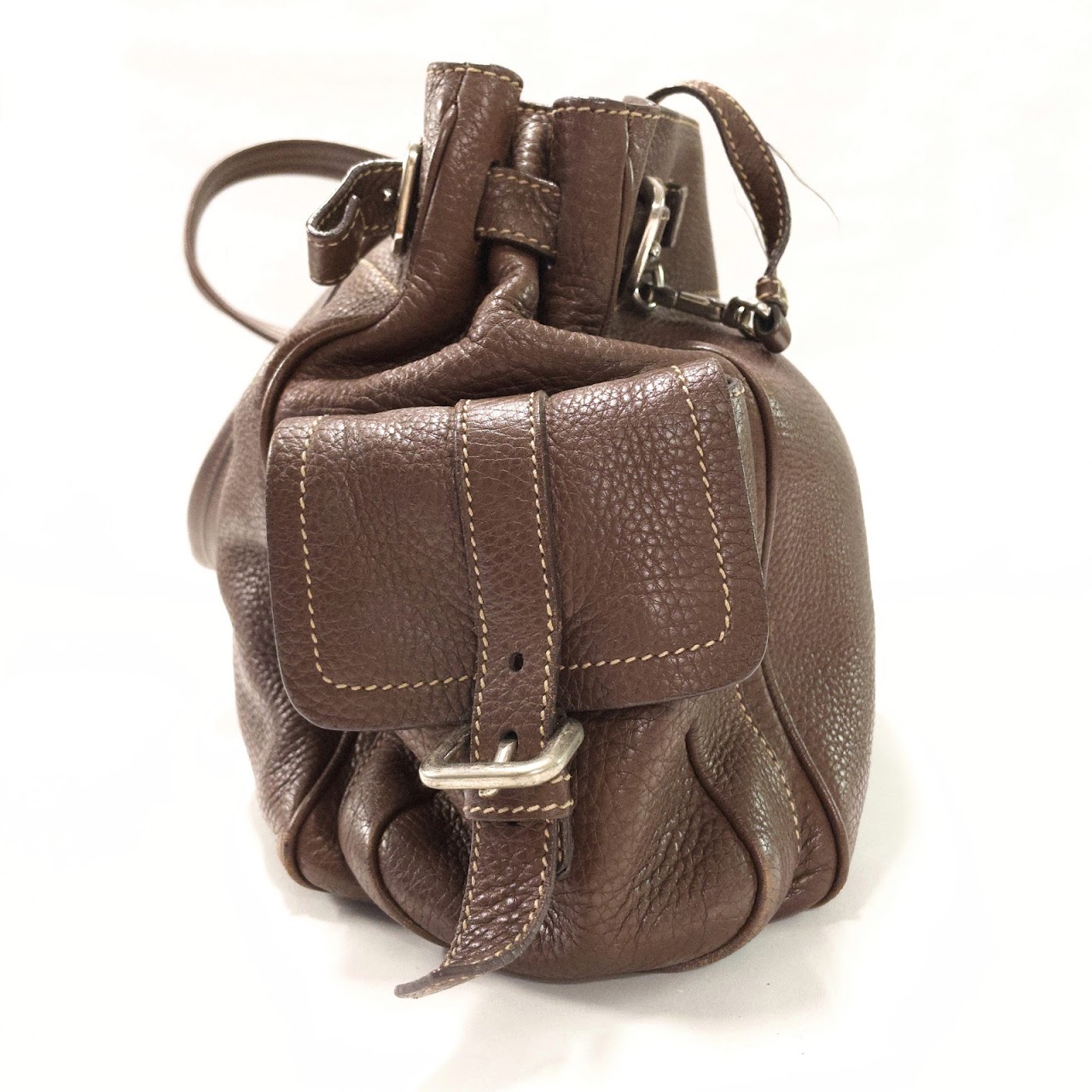 Prada Brown Leather Buckle Bag