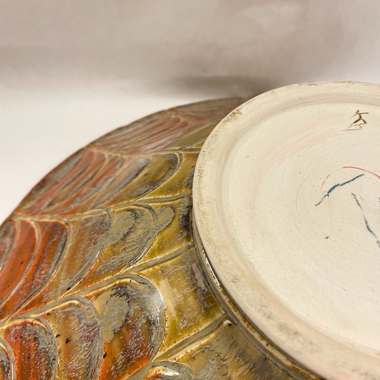 Signed Ceramic Spider Web Bowl With Spider Accent