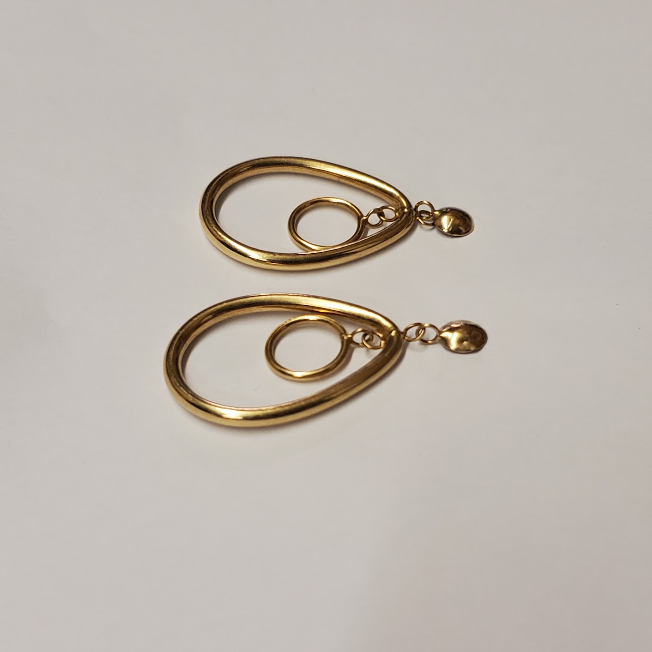 14K Gold Teardrop Open Hoop Earrings NEED REPAIR