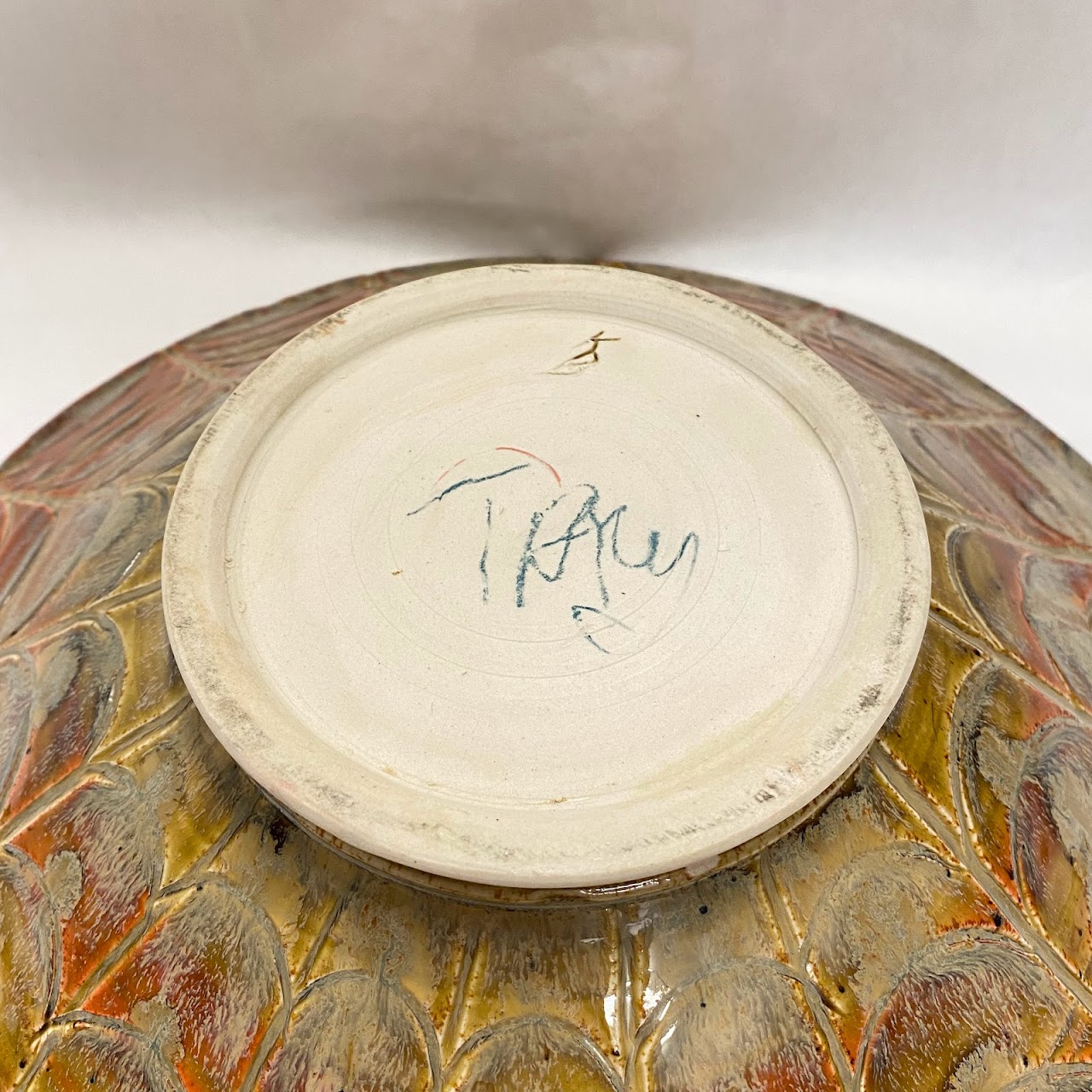 Signed Ceramic Spider Web Bowl With Spider Accent