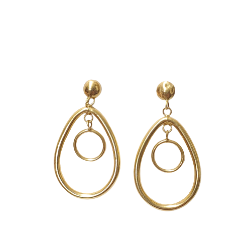 14K Gold Teardrop Open Hoop Earrings NEED REPAIR