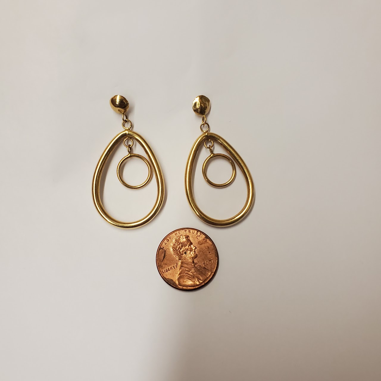 14K Gold Teardrop Open Hoop Earrings NEED REPAIR