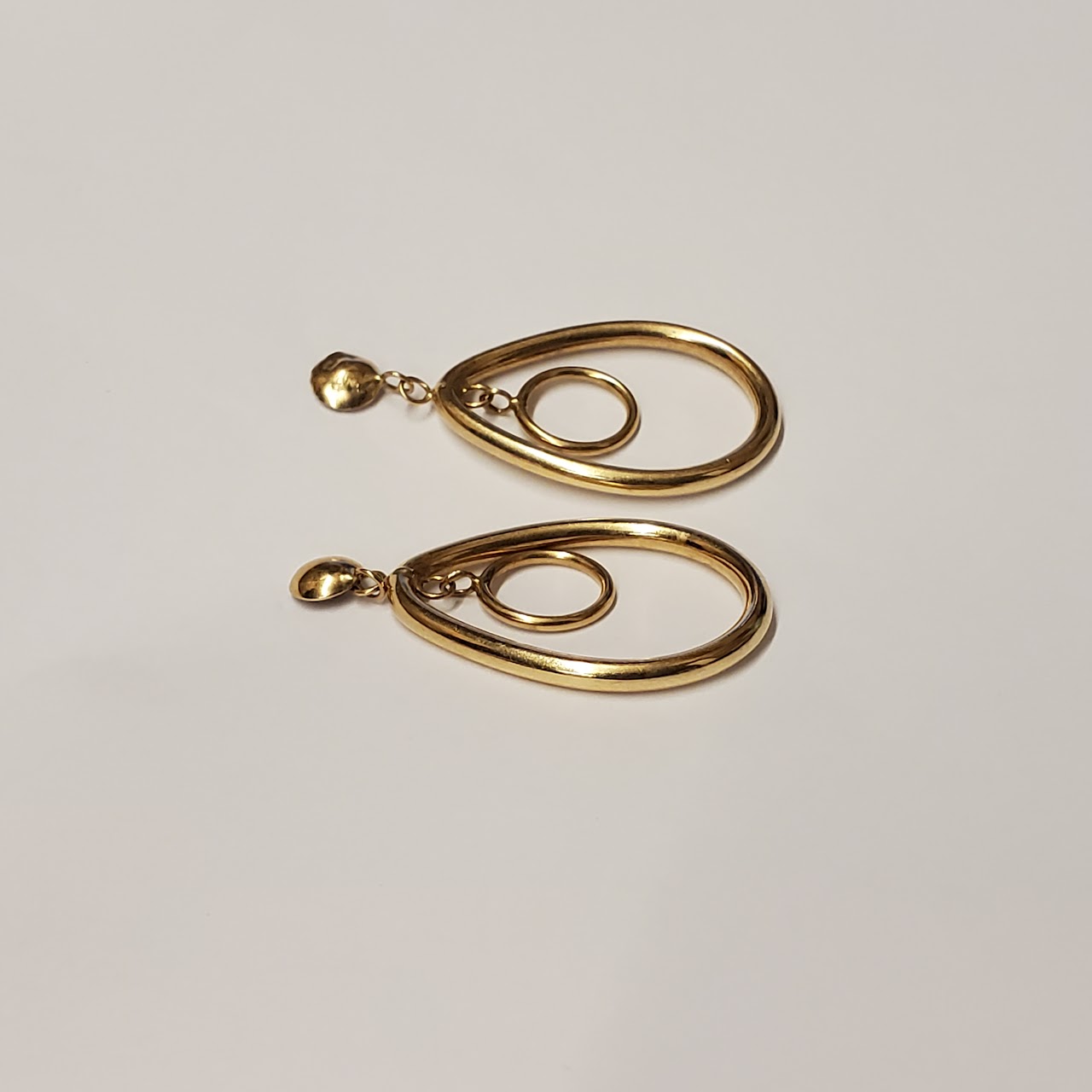 14K Gold Teardrop Open Hoop Earrings NEED REPAIR