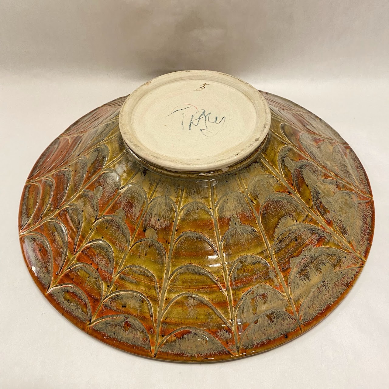 Signed Ceramic Spider Web Bowl With Spider Accent