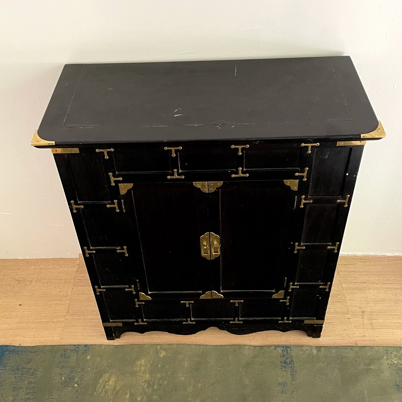 Asian Brass-Trimmed Wooden Chest