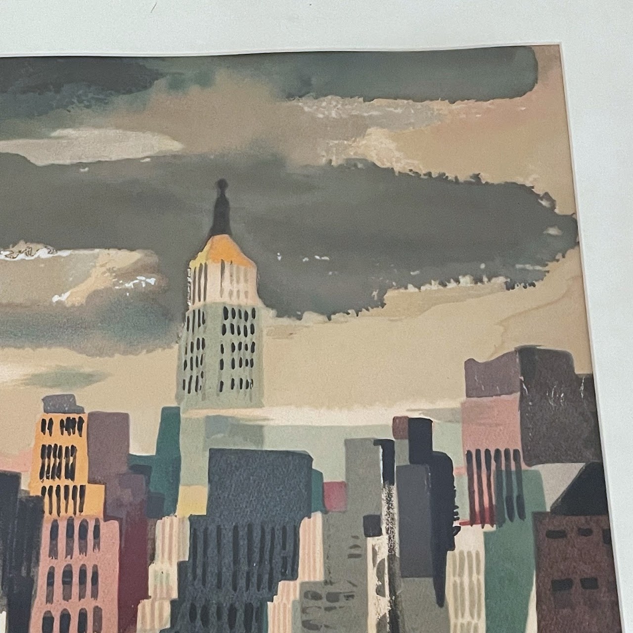 New York Harbor Cityscape Signed Watercolor Painting