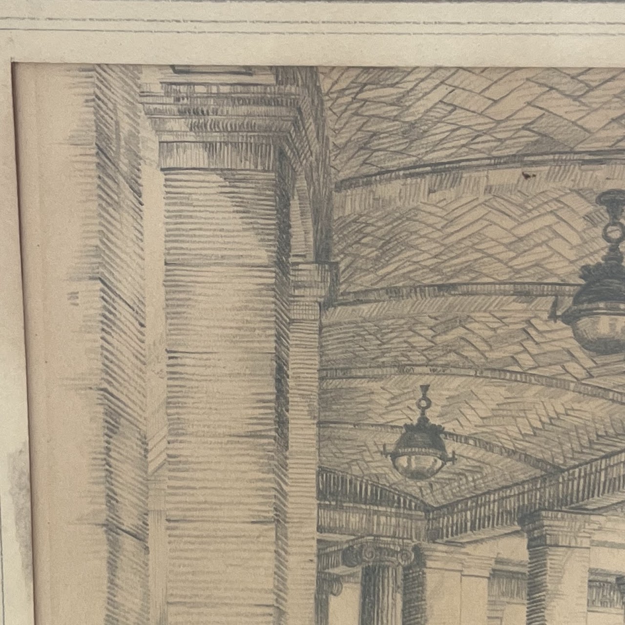 Nicholas U. Comito 'Hall of Fame, NYU, NYC'  Signed Vintage Pencil Drawing