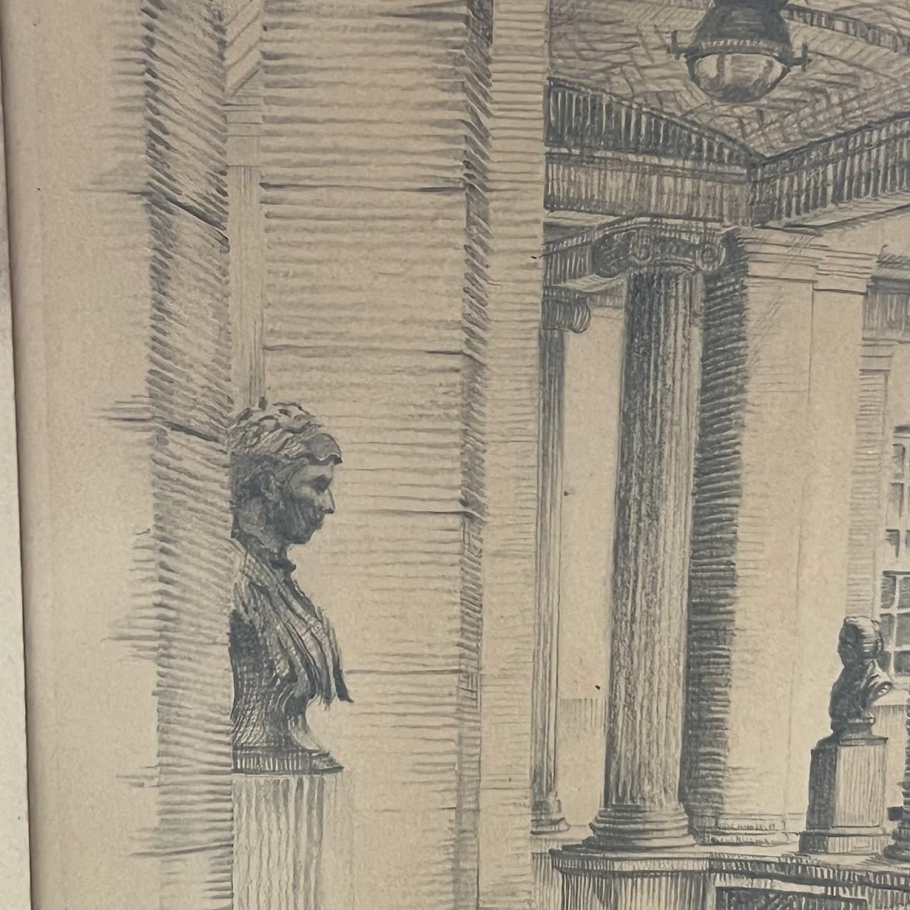 Nicholas U. Comito 'Hall of Fame, NYU, NYC'  Signed Vintage Pencil Drawing