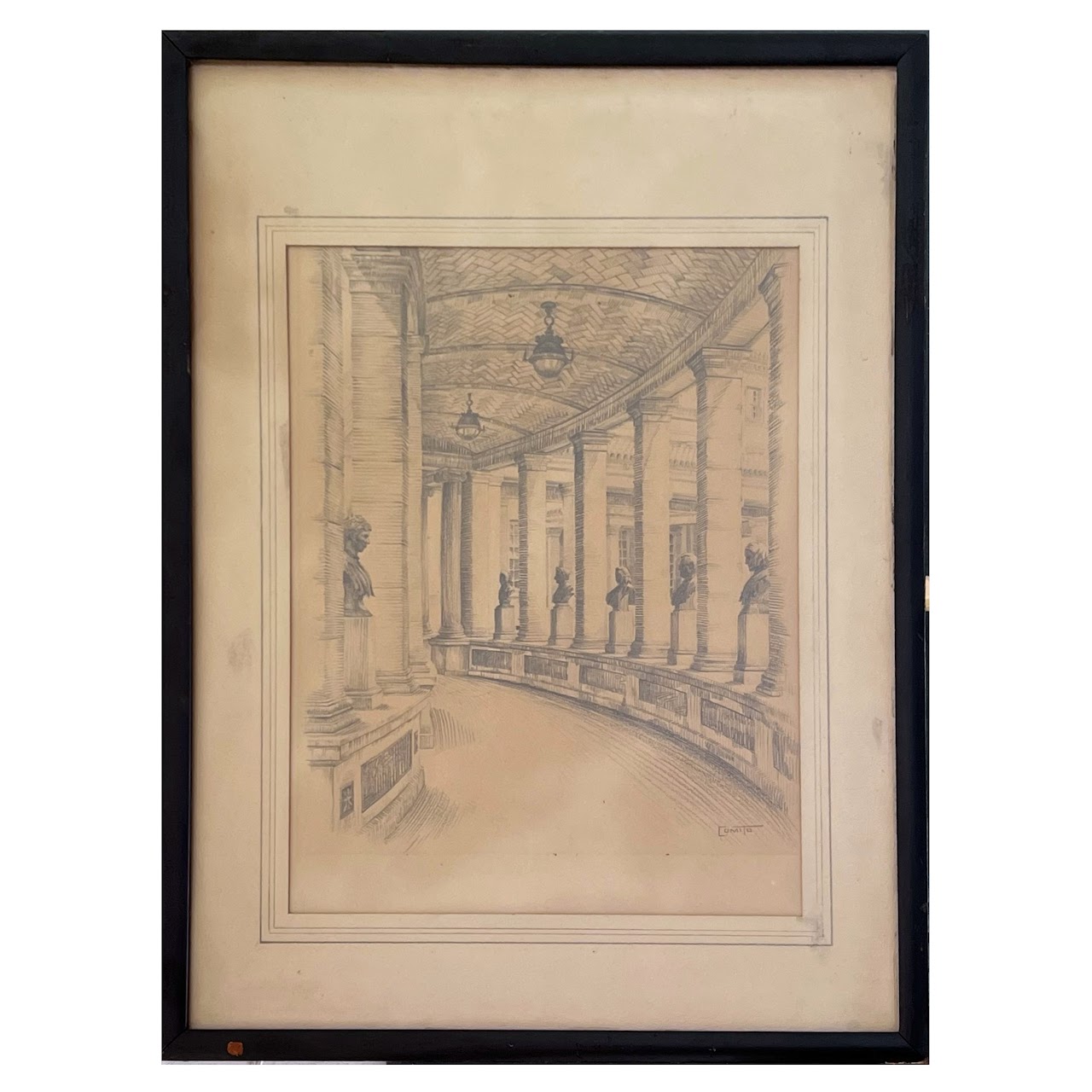 Nicholas U. Comito 'Hall of Fame, NYU, NYC'  Signed Vintage Pencil Drawing