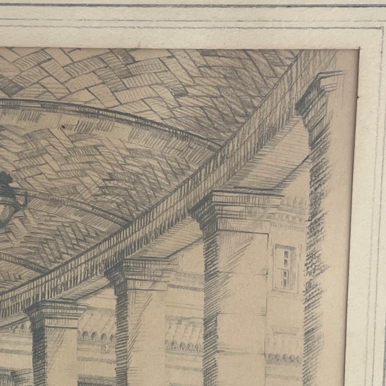 Nicholas U. Comito 'Hall of Fame, NYU, NYC'  Signed Vintage Pencil Drawing