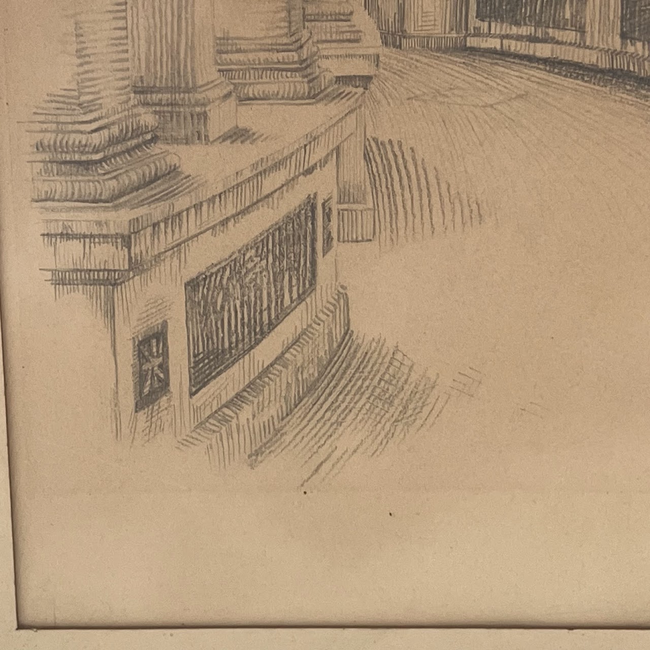 Nicholas U. Comito 'Hall of Fame, NYU, NYC'  Signed Vintage Pencil Drawing