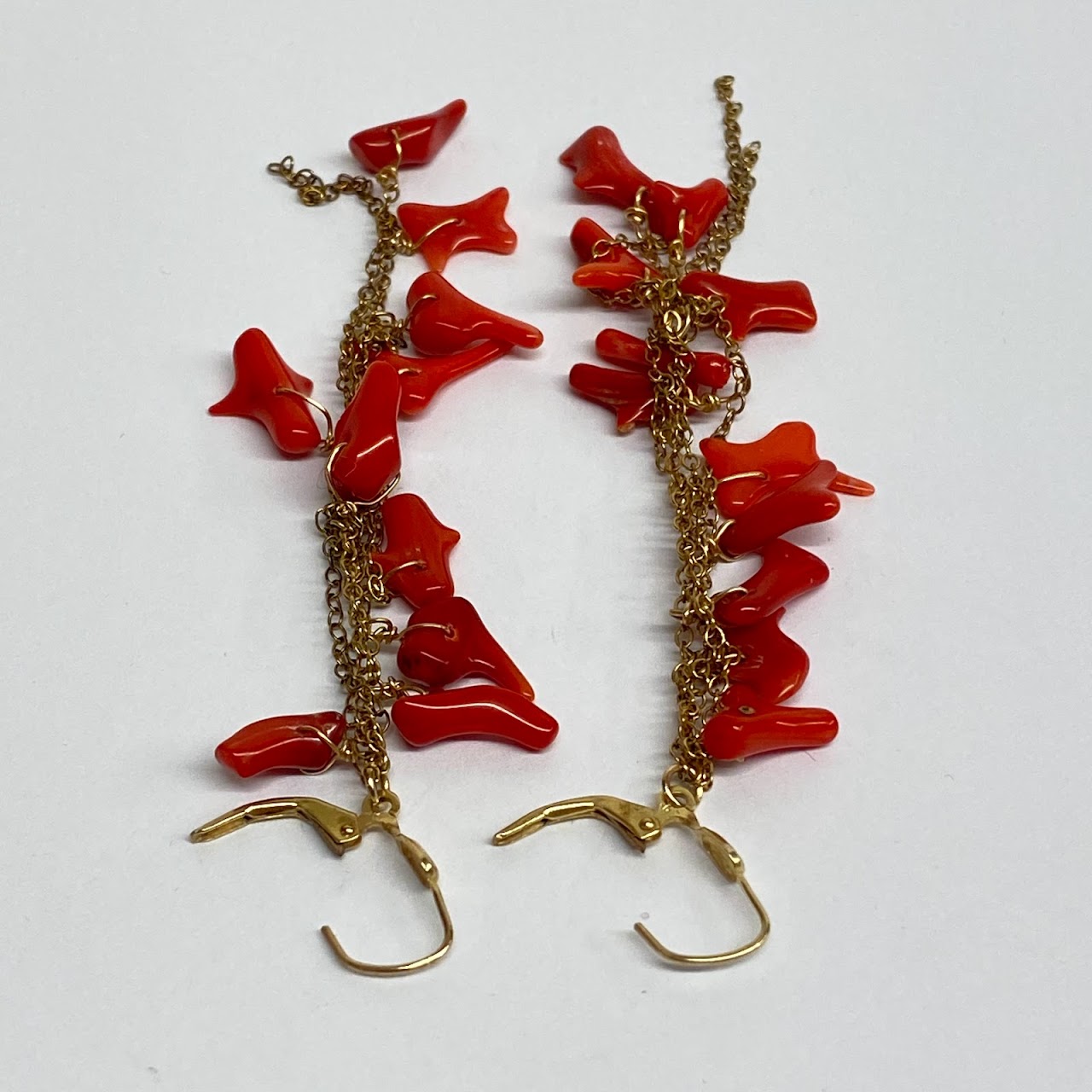 14K Gold Red Coral Drop Earrings