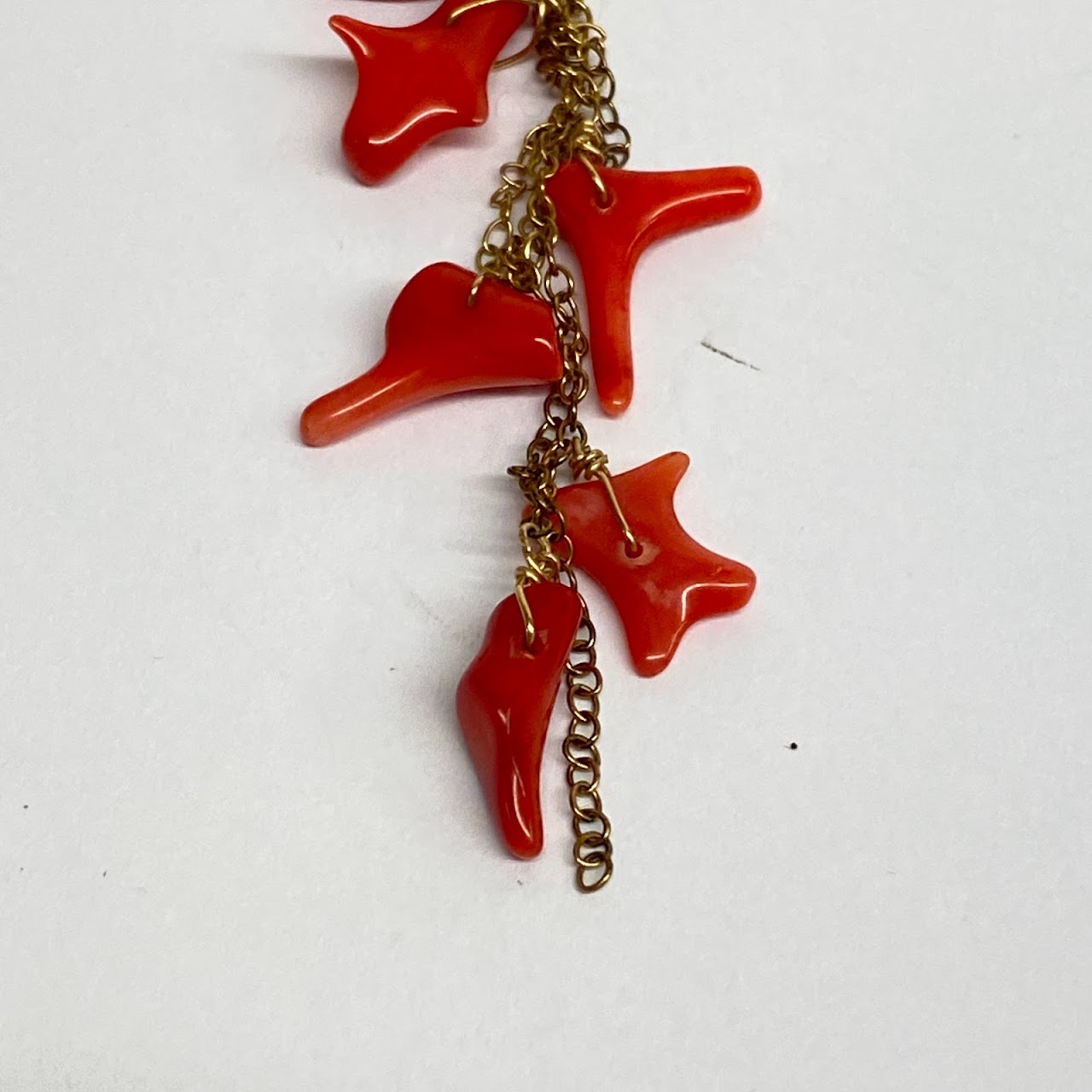 14K Gold Red Coral Drop Earrings