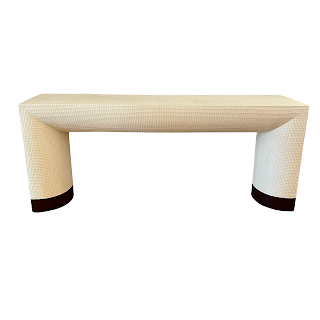 Lacquered Rattan Finish Rounded Console Table