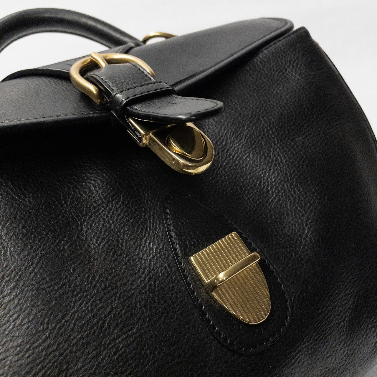 Ghurka Black Leather Top-Handle Bag