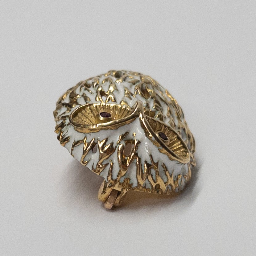 18K Gold & Enamel Owl Brooch