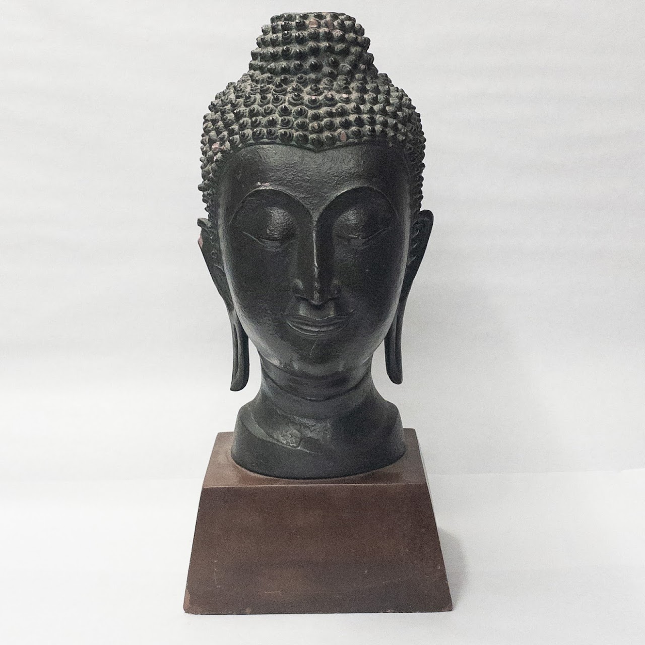 Buddha Head Sculpture Signed