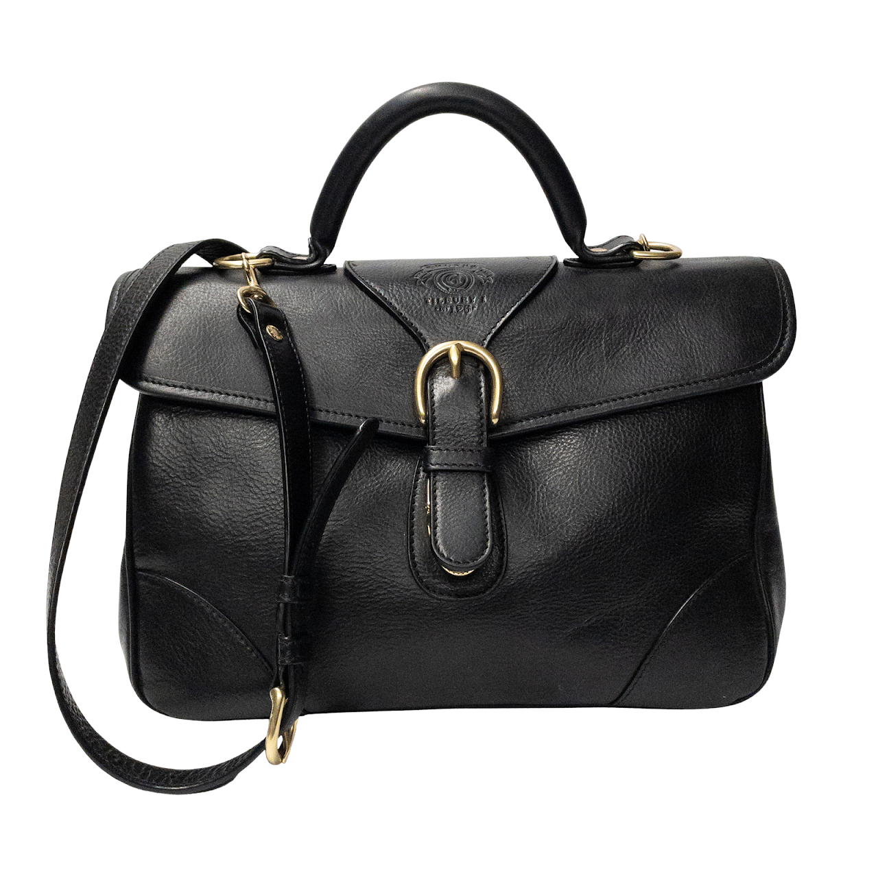 Ghurka Black Leather Top-Handle Bag