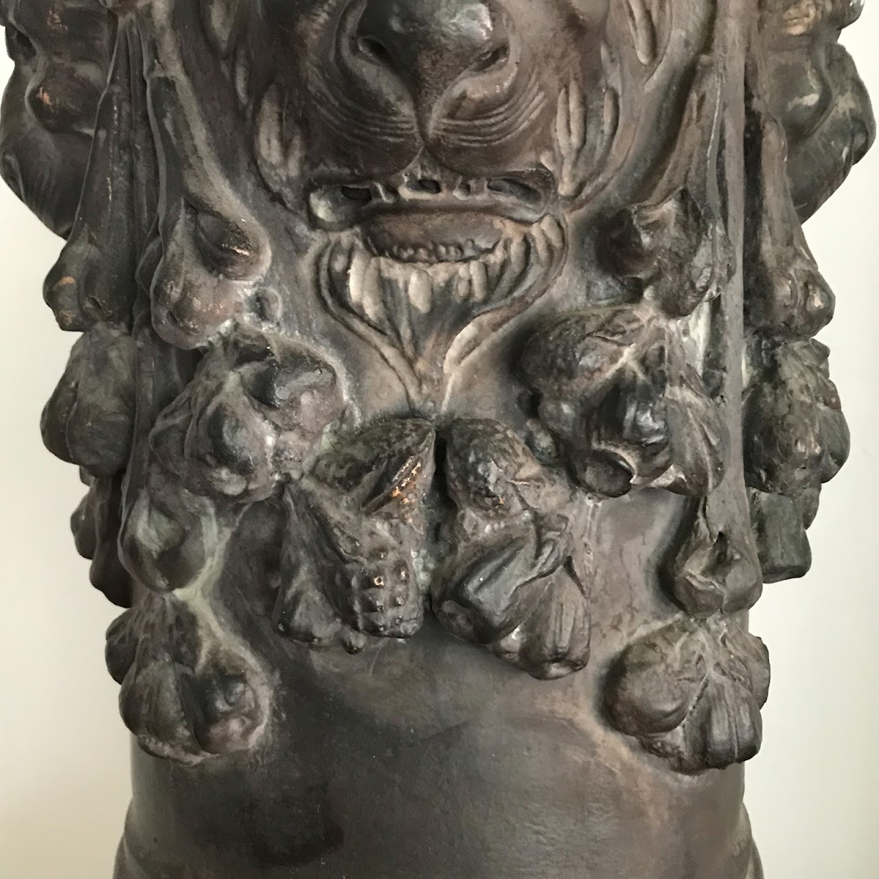 Lion's Head Plaster Column Pedestal Pair