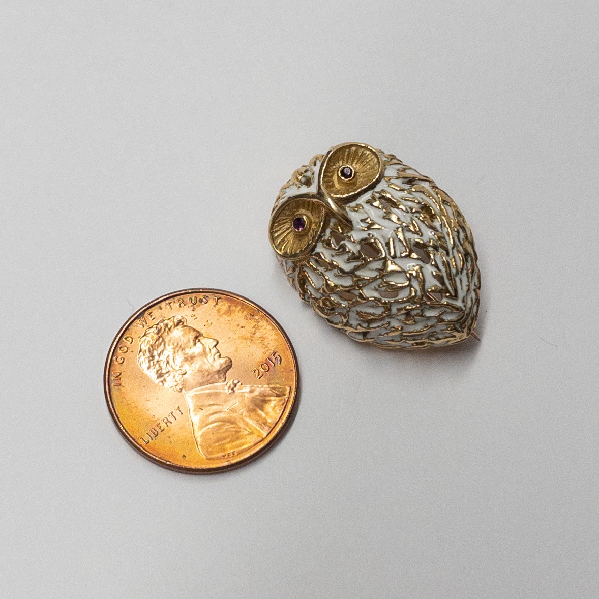 18K Gold & Enamel Owl Brooch