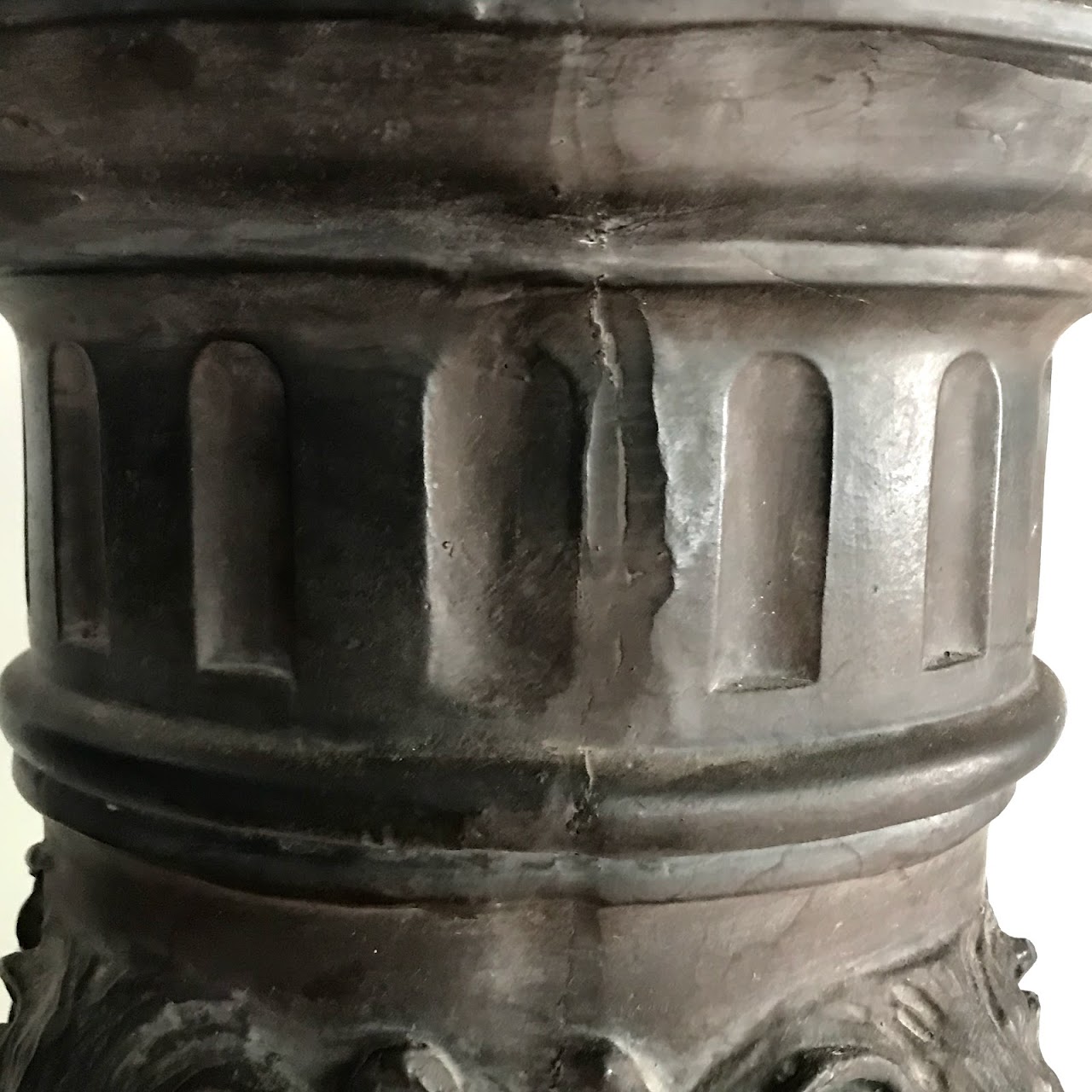 Lion's Head Plaster Column Pedestal Pair