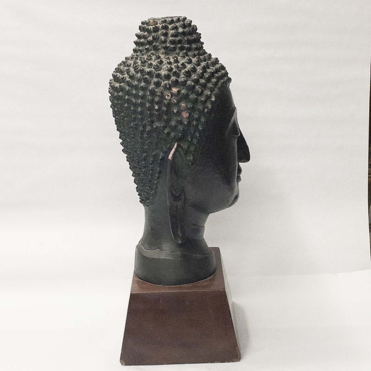 Buddha Head Sculpture Signed