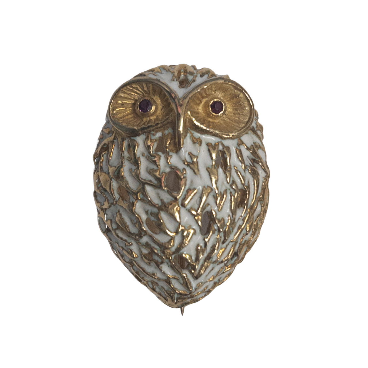 18K Gold & Enamel Owl Brooch