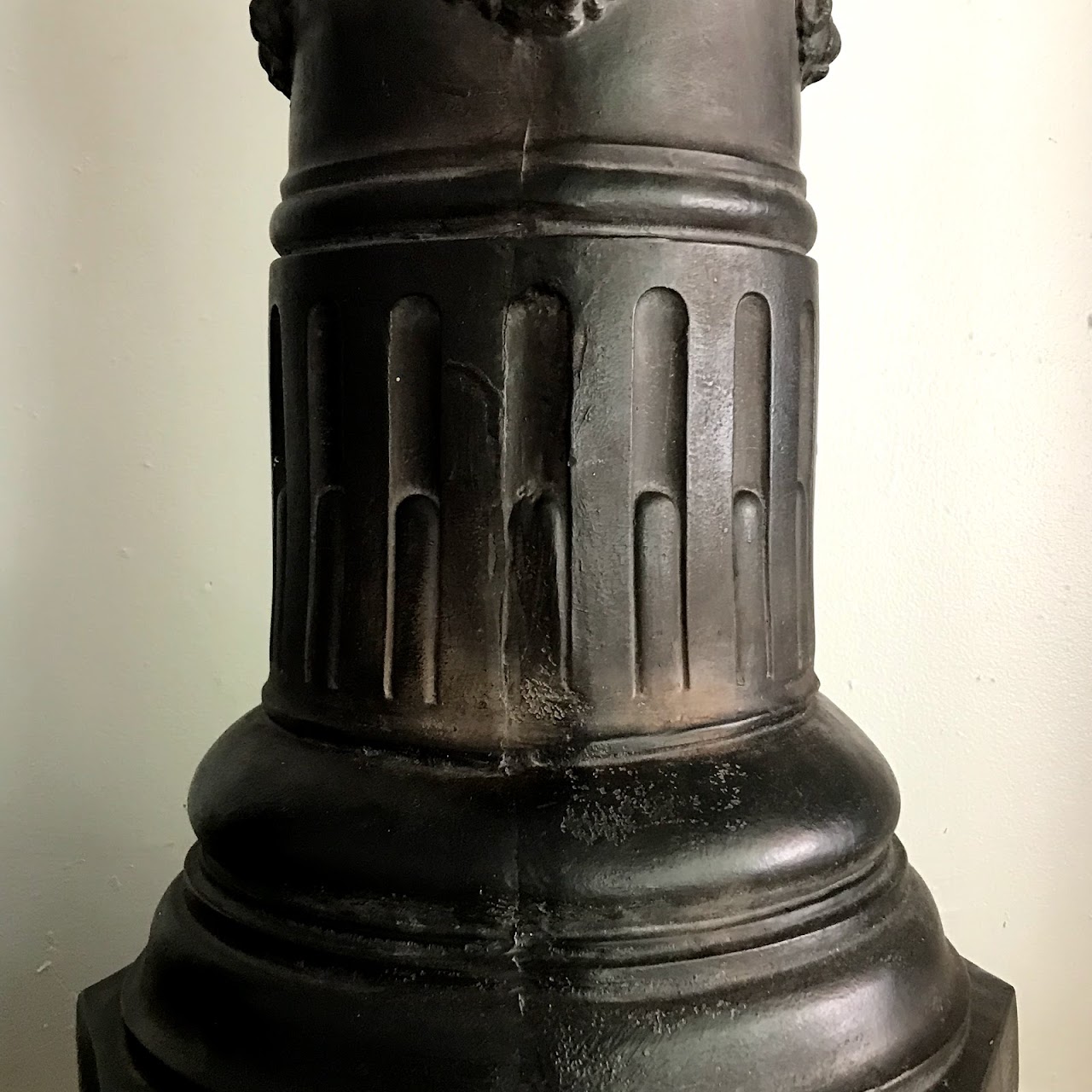 Lion's Head Plaster Column Pedestal Pair