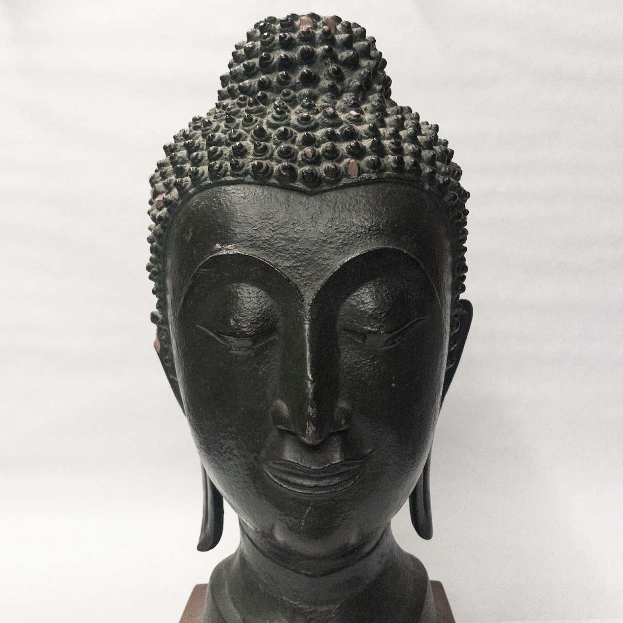 Buddha Head Sculpture Signed