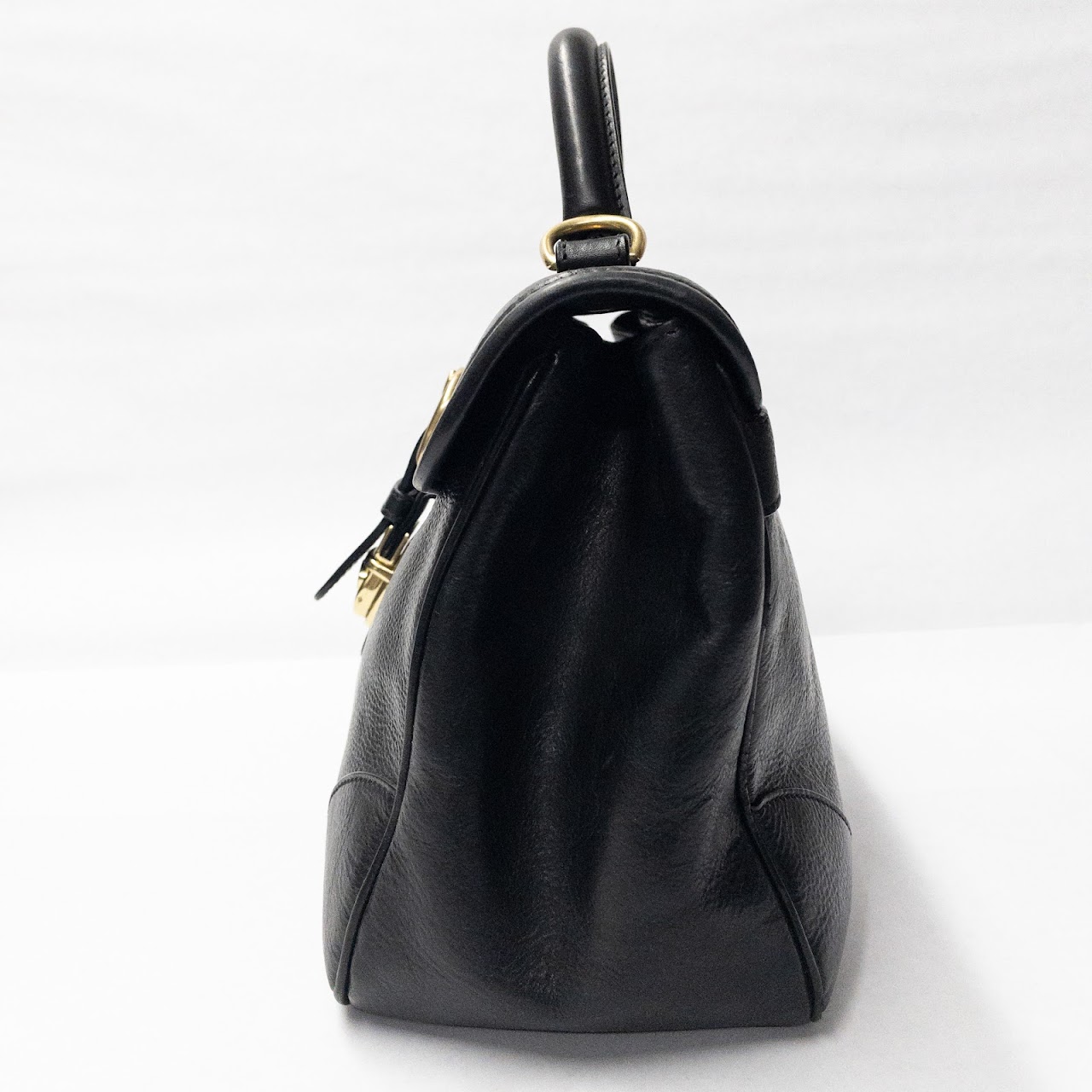 Ghurka Black Leather Top-Handle Bag