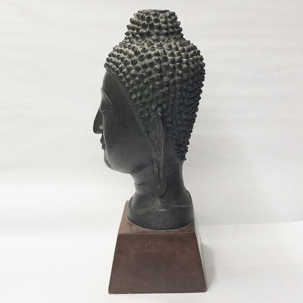 Buddha Head Sculpture Signed