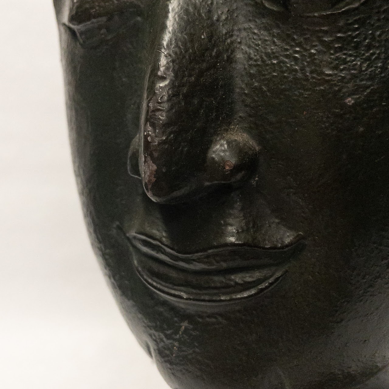 Buddha Head Sculpture Signed