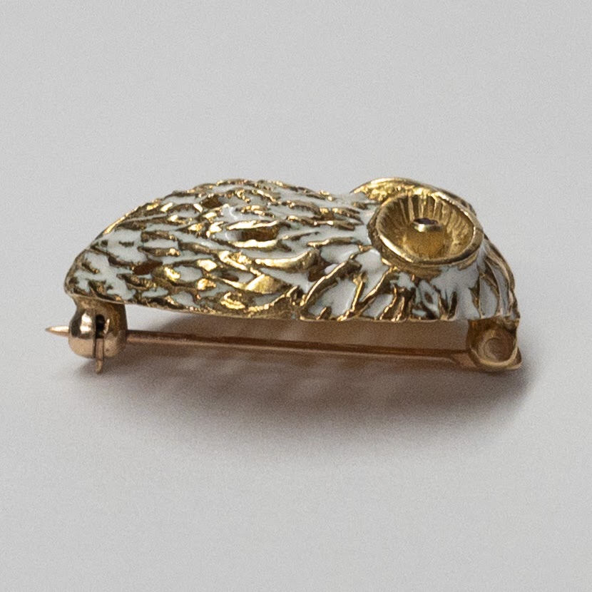 18K Gold & Enamel Owl Brooch