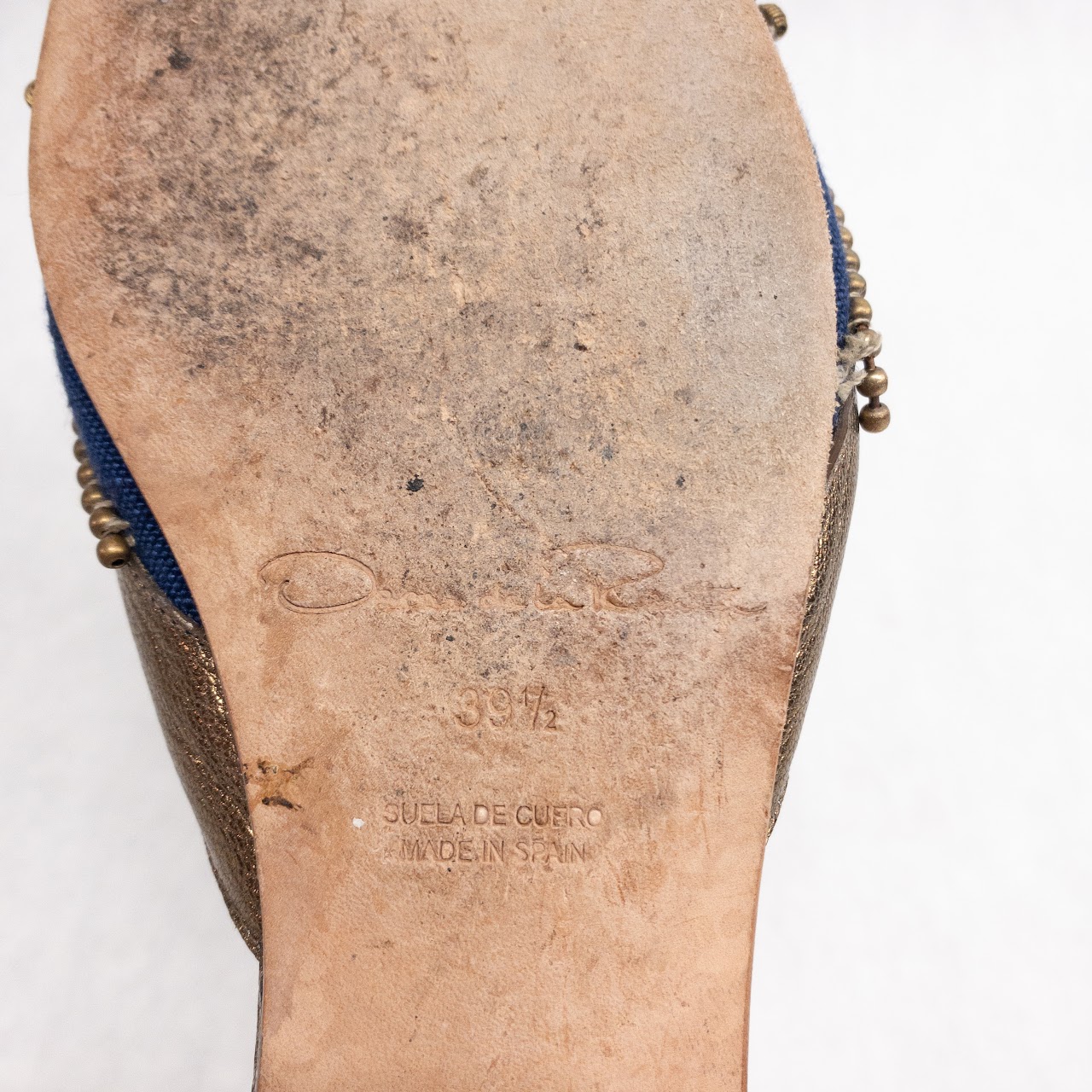 Oscar de la Renta Navy Blue Beaded Mules