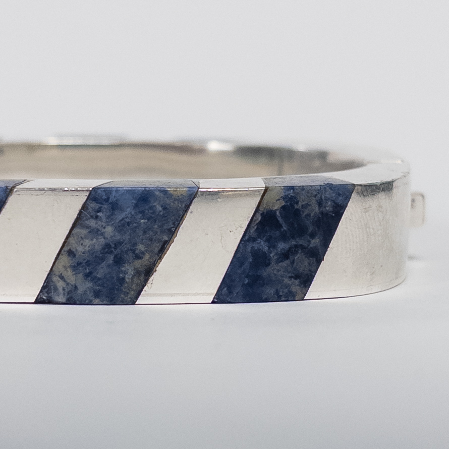 Sterling Silver and Sodalite Heavy Bangle Bracelet