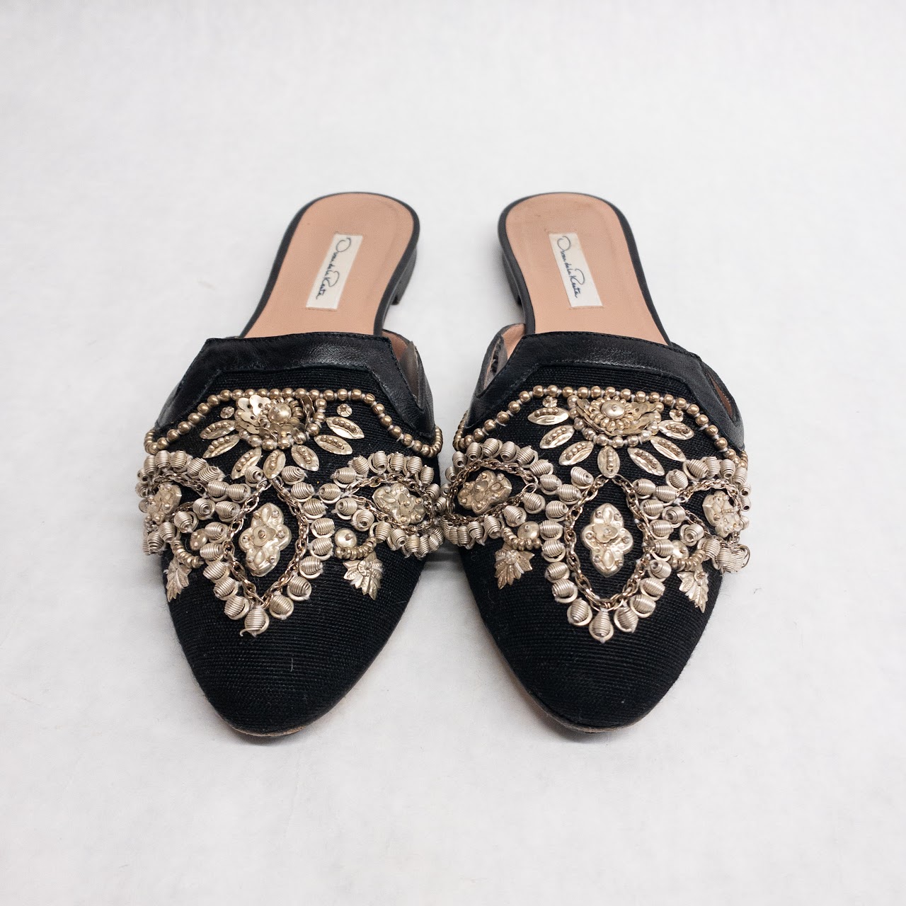 Oscar de la Renta Black Beaded Mules