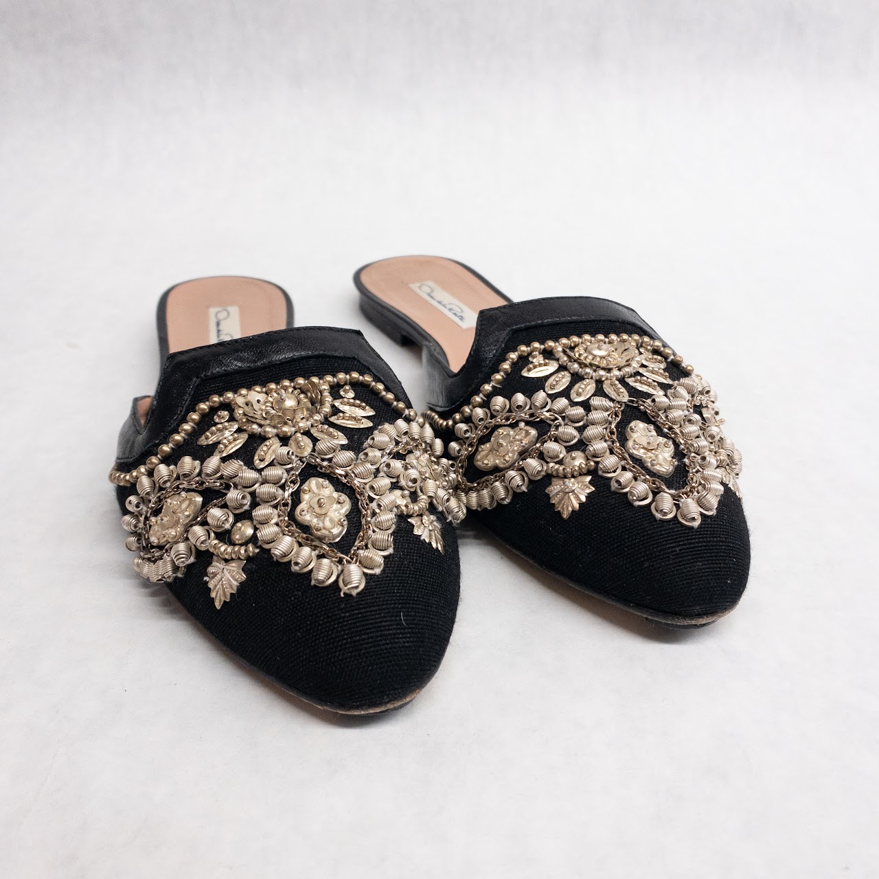 Oscar de la Renta Black Beaded Mules