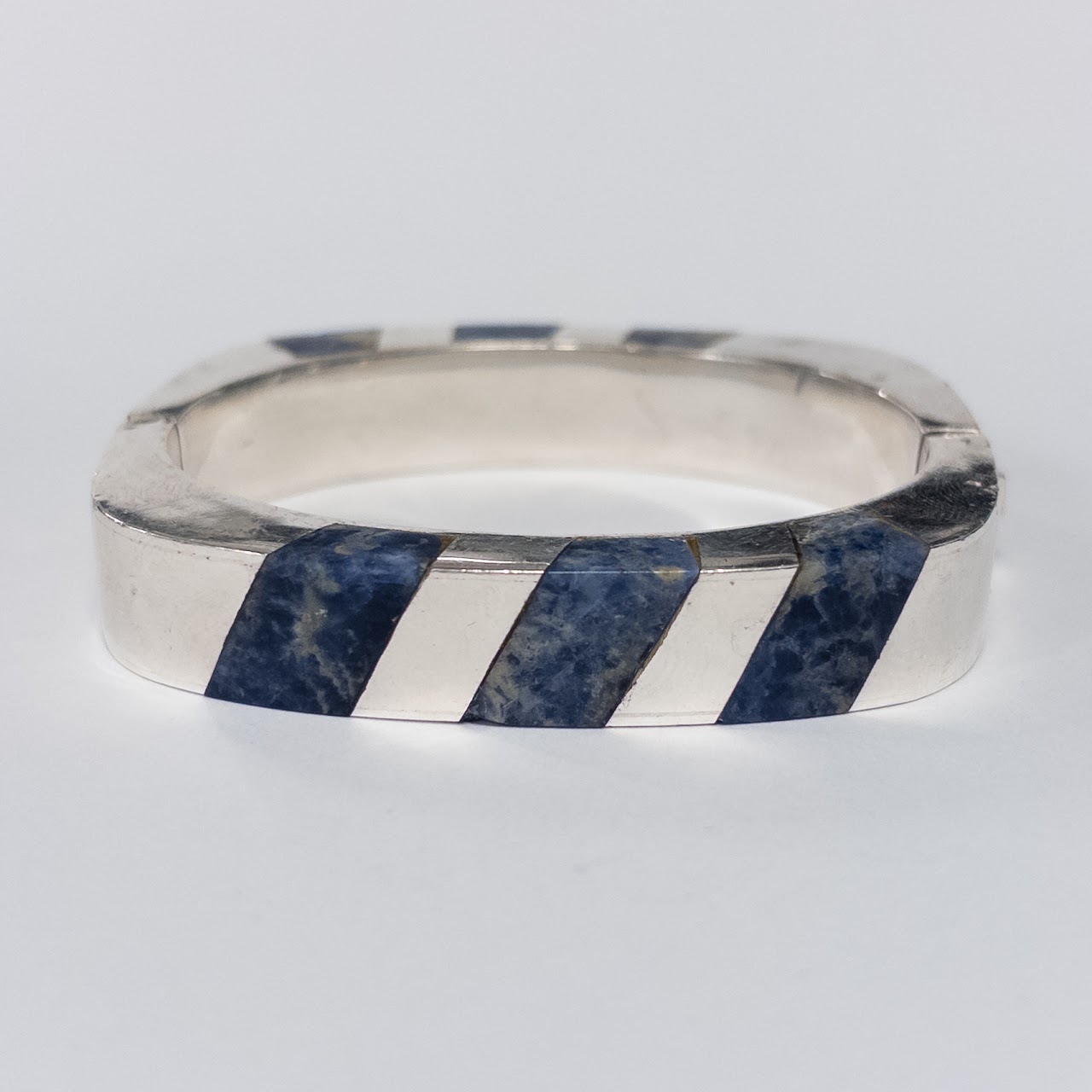 Sterling Silver and Sodalite Heavy Bangle Bracelet