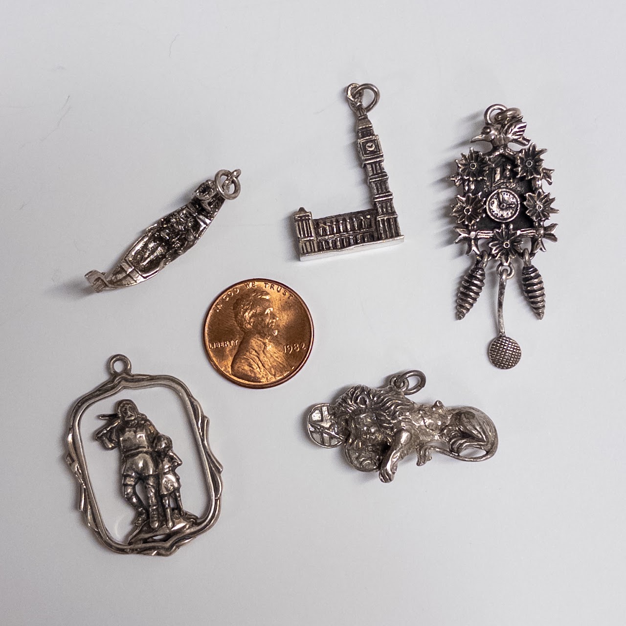 Coin Silver Charm Bracelet and Loose Charm Lot