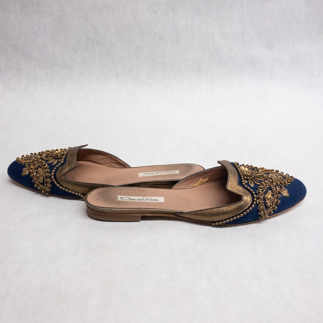 Oscar de la Renta Navy Blue Beaded Mules