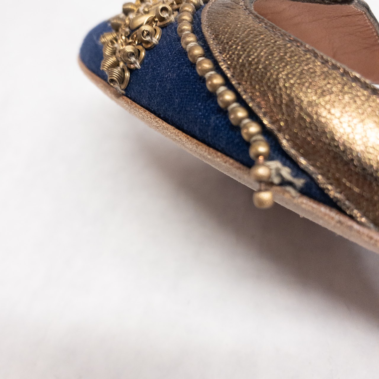 Oscar de la Renta Navy Blue Beaded Mules