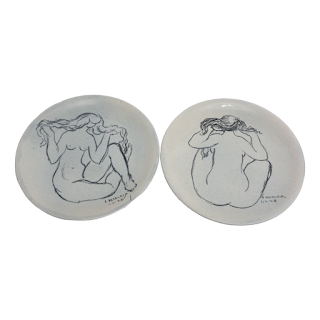 E. Morlaix Signed Nude Study Plate Duo