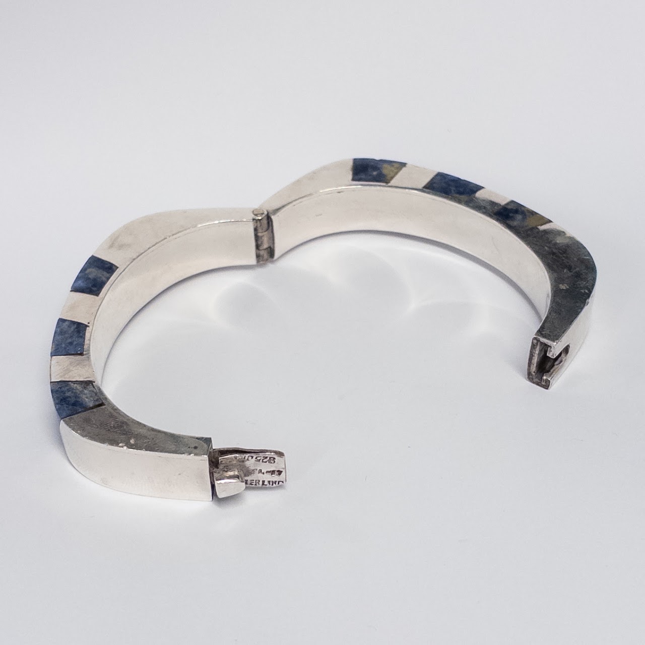 Sterling Silver and Sodalite Heavy Bangle Bracelet