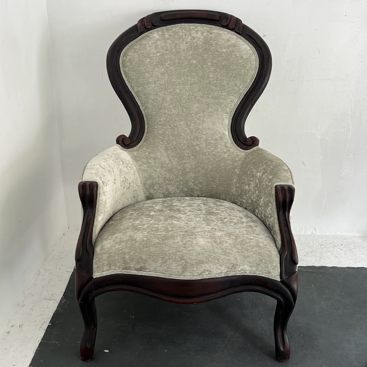 Victorian Carved Mahogany Velvet Upholstered Armchair